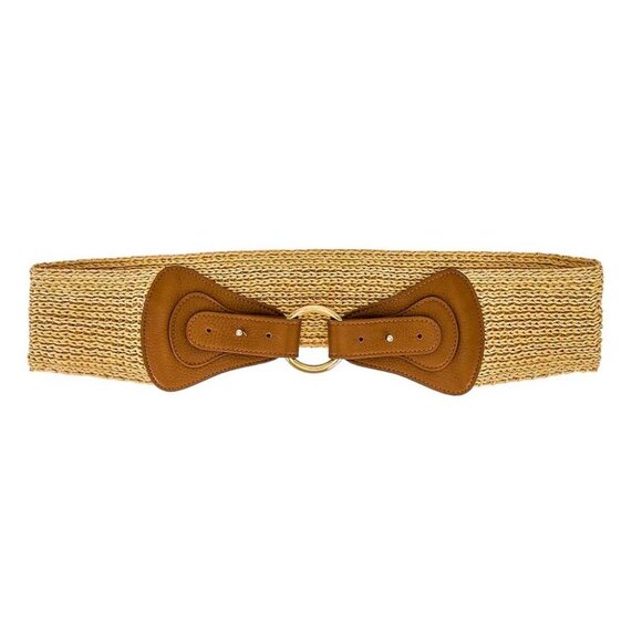 B-Low The Belt Willa Woven Straw & Leather Belt Cuoio & Gold Size XS - Picture 1 of 5